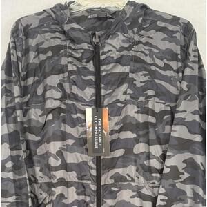 Kyodan Jacket Men’s Large Gray Camo Hooded Full Zip Windbreaker Packable NWT
